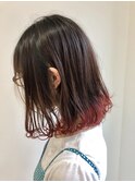 ロブ×毛先カラーピンク
