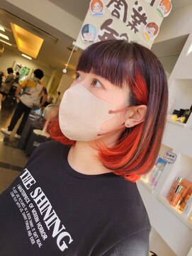 榮美容室 本店 インナーロブ/インナーカラー/オレンジ