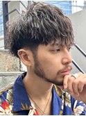 波巻きメンズヘア波打ちスパイラルパーマショートマッシュ