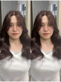 ロング　チョコレートブラウン　ヨシンモリ　エアリーバング