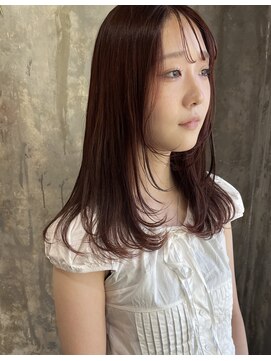 フルアヘッド(FULL A HEAD) 小顔レイヤーカット/チェリーレッドカラー/20代30代40代人気ヘア