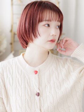 カバーヘア ブリス 北浦和(COVER HAIR bliss) チェリーレッドぱっつん前髪シャギーカットa北浦和10代20代30代