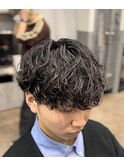 テテ風韓国風シャドウパーマショートウルフメンズマッシュ