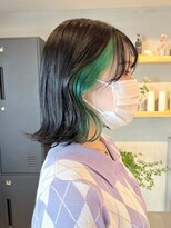 マジコ 下北沢本店(Magico)&nbsp;ブリーチインナーカラーグリーンカラー前髪カットトリートメント