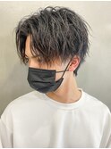 スパイラルパーマ/ツイストパーマ/メンズ/センターパート/波巻き