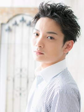 メンズヘア ビーセカンド 草加店(MENS HAIR B-2) 20代30代ブラック清潔感アップバング短髪フェザーパーマa草加