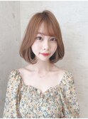 小顔ヘア ヌーディーカラー 韓国ボブ 切りっぱなしボブ