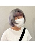 ボブヘア顔まわりレイヤー小顔 ハイトーンラベンダー+シルバー