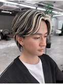熊本メンズハイライト センターパート ホワイトメッシュ