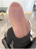 ハイトーン切りっぱなしショートボブミルクティーピンクベージュ