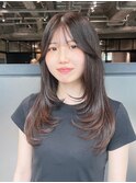 韓国ヘアロングおくれ毛顔周りレイヤー_F20904
