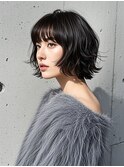 アンブレラカラーミディアムヘアショートカットセミロング50代