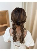 ツインアレンジ 髪リボン オタクヘア イベントヘア 編みおろし