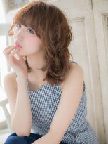 大波純一美容室パーティハン&nbsp;オレンジベージュふわフェミニンロングウルフa小山10代20代30代