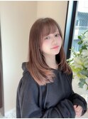 小顔薄めバンググレージュレイヤーロング前髪パーマ黒髪