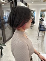 ステアケース 武蔵小杉店(stair:case) 大人かわいい黒髪インナーカラーピンク丸みショートボブ