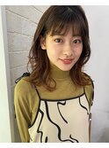 大人ミディアム/ミディアムレイヤー/ピンクベージュ/卵型