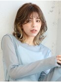 インナーカラー/ミディアムボブ/ゆるふわウェーブ