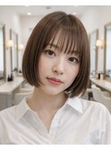 ショートボブ シースルーバング 丸みショート 上品ヘア