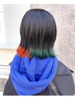 マノハル(MANOHARU)&nbsp;推し色毛先カラー　地毛はそのままブリーチ１回切りっぱなしボブ