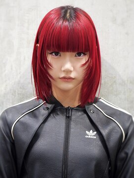 オルズ 渋谷(ALLZ) チェリーレッドフルバング顔周りレイヤーミディアムボブ