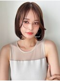 ブラウンカラー×シースルーバング×切りっぱなしボブ