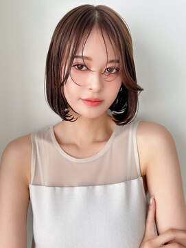 ドーチェ 茨木店(DOCHE) ブラウンカラー×シースルーバング×切りっぱなしボブ