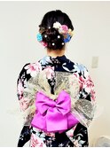 華やかシニオンお花アレンジ/ヘアセット
