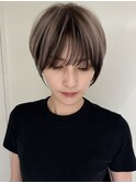 グレージュハイライトダブルカラーインナーカラーボブショート