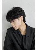 メンズダークアッシュニュアンスパーマ韓国マッシュウルフカット