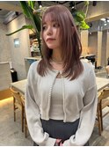 ブリーチなしダブルカラーピンクベージュミディアムボブ30代