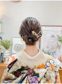 お呼ばれヘアアレンジウェーブミディアム立体リボンヘアー