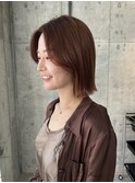 オレンジベージュ 外ハネボブ 切りっぱなしボブ 表参道
