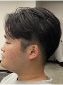 フェザーパーマ/グレーブルーカラー/刈り上げショートパンク
