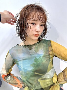 ヴェイン 渋谷(vain) レイヤーボブパーマ前髪パーマプードルパーマオレンジブラウン