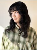 【モリオ松戸　石山】黒髪癖毛風ミディアムレイヤー前髪あり
