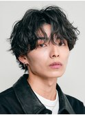 心斎橋シャドウパーマメンズマッシュウルフカット波巻きパーマ