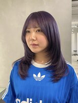 フォト 新宿(foto) ブリーチありラベンダーカラー 顔まわりレイヤー ミディアム