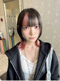デザインカラーレッドミディアムウルフカット10代20代