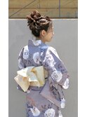 ふわふわカールのアップスタイル浴衣でお出かけ