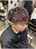 ピンクメッシュ/メンズパーマ/ツイストスパイラル