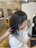 イヤリングカラー ブルーカラー 前髪インナー 艶カラー