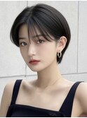 韓国風パーマゆるめパーマシースルーぱっつんハンサムショート☆