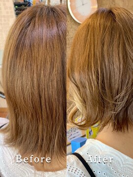 アークスヘアー オレンジべージュスタイリング簡単♪外ハネフェイスフレーミング