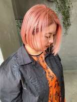 テトヘアー(teto hair)&nbsp;ボブ　ピンクオレンジ　暖色系カラー　前下がりボブ