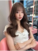 韓国ヘア/顔まわりカット/前髪あり/くびれヘア/グレージュカラー