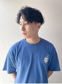 七三センターパートアップバング波巻きスパイラルパーマツイスパ
