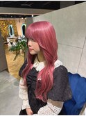 チェリーピンク　縮毛矯正　ストレート　くびれ巻き