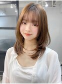 韓国ヘア レイヤーカット 前髪 ピンクベージュ"