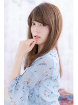 ヘアアンドビューティー ミック(Hair & Beauty miq)&nbsp;重めスタイル斜めバング暖色系カラーグラマラスワンカールa